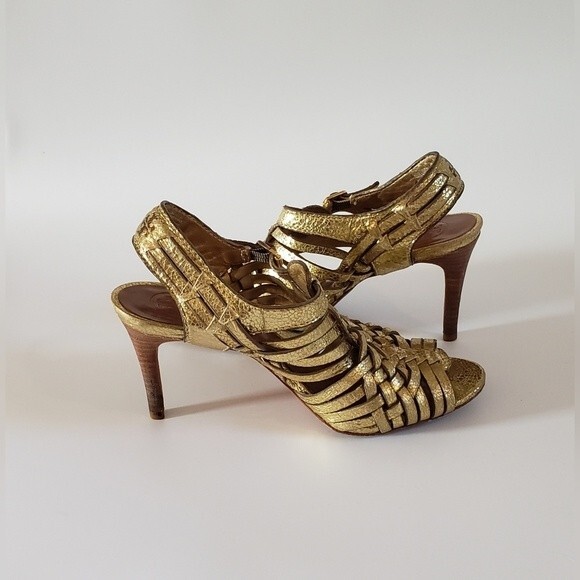 Tory Burch Nadia Women's Gold Braided Leather Heel Size 6.5 M - Picture 5 of 12